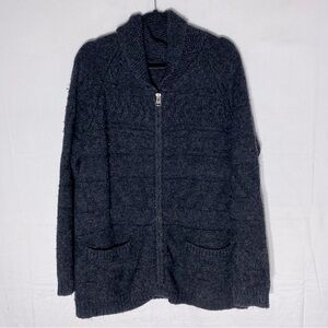 Aritzia TNA Charcoal Grey Lambswool Zip Front Shawl Collar Knit Sweater S